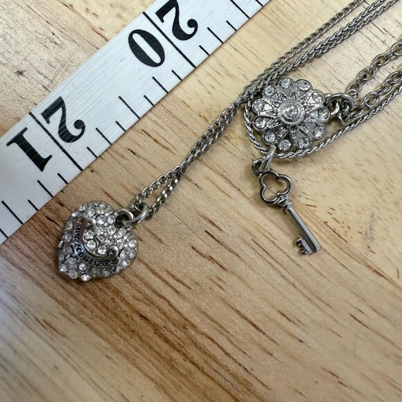 Juicy Couture Silver-Tone Layered Charm Necklace With Heart Key & Flower Pendant - Picture 5 of 10